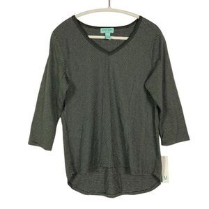 NWT Silverwear New York Women's Medium Gray Striped Top 3/4 Sleeve, Cotton/Poly